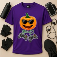 Funny Halloween Pumpkin Video Gamer Performance Shirt