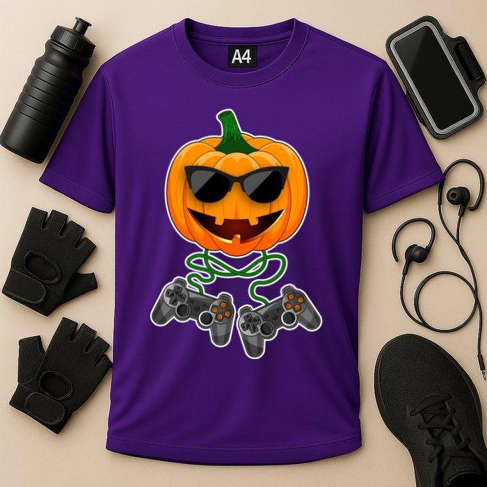 Funny Halloween Pumpkin Video Gamer Performance Shirt