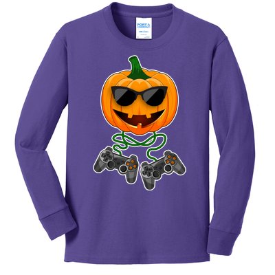 Funny Halloween Pumpkin Video Gamer Kids Long Sleeve Shirt