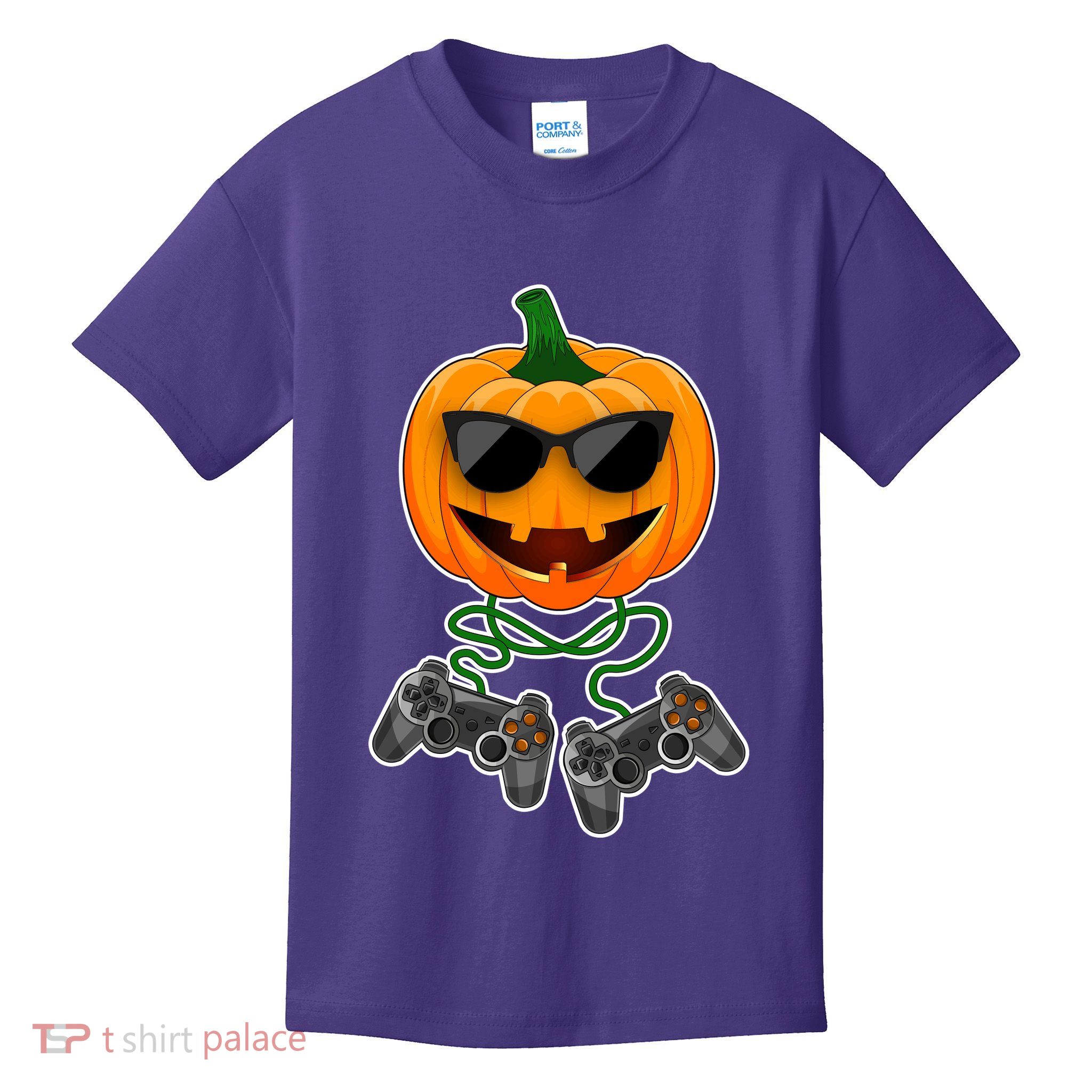 Funny Halloween Pumpkin Video Gamer Kids T-Shirt