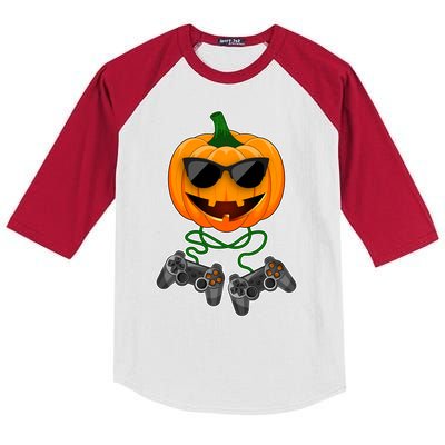 Funny Halloween Pumpkin Video Gamer Kids Colorblock Raglan Jersey