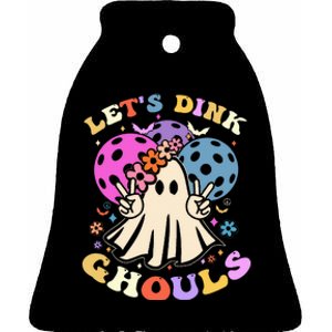 Funny Halloween Pickleball Costume Let's Dink Ghouls Ceramic Bell Ornament