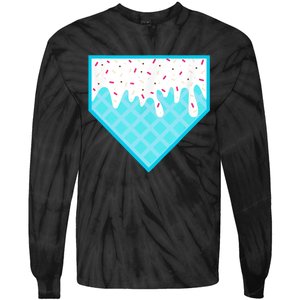 Funny Home Plate Drip Ice Cream Softball & Baseball Tie-Dye Long Sleeve Shirt