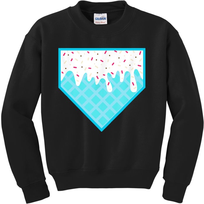 Funny Home Plate Drip Ice Cream Softball & Baseball Kids Sweatshirt