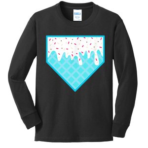 Funny Home Plate Drip Ice Cream Softball & Baseball Kids Long Sleeve Shirt