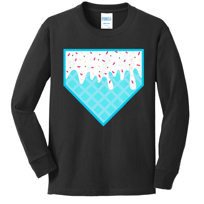 Funny Home Plate Drip Ice Cream Softball & Baseball Kids Long Sleeve Shirt