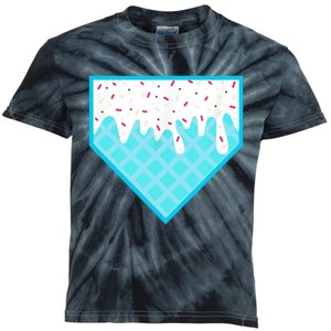 Funny Home Plate Drip Ice Cream Softball & Baseball Kids Tie-Dye T-Shirt