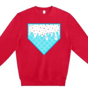 Funny Home Plate Drip Ice Cream Softball & Baseball Premium Crewneck Sweatshirt