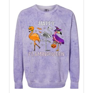 Flamingoween Halloween Pink Flamingo Costume Skeleton Witch Colorblast Crewneck Sweatshirt