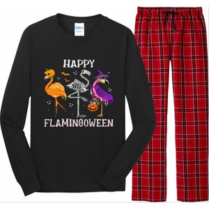 Flamingoween Halloween Pink Flamingo Costume Skeleton Witch Long Sleeve Pajama Set