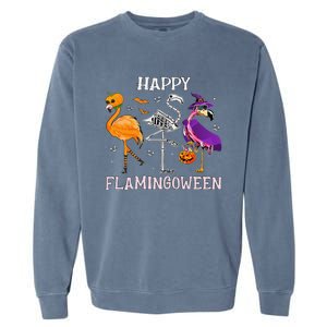 Flamingoween Halloween Pink Flamingo Costume Skeleton Witch Garment-Dyed Sweatshirt