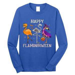 Flamingoween Halloween Pink Flamingo Costume Skeleton Witch Long Sleeve Shirt