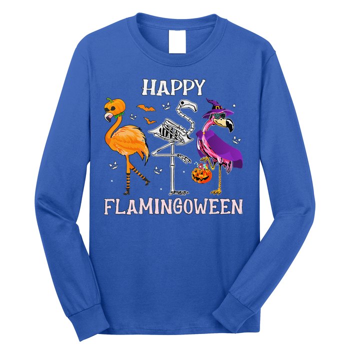 Flamingoween Halloween Pink Flamingo Costume Skeleton Witch Long Sleeve Shirt