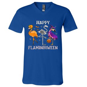 Flamingoween Halloween Pink Flamingo Costume Skeleton Witch V-Neck T-Shirt