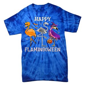 Flamingoween Halloween Pink Flamingo Costume Skeleton Witch Tie-Dye T-Shirt