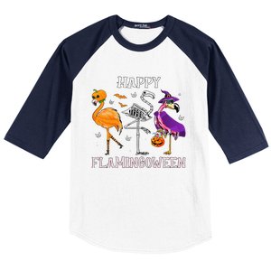 Flamingoween Halloween Pink Flamingo Costume Skeleton Witch Baseball Sleeve Shirt