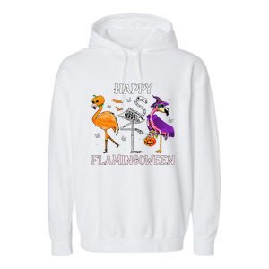 Flamingoween Halloween Pink Flamingo Costume Skeleton Witch Garment-Dyed Fleece Hoodie