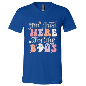 Funny Halloween Party Quote Im Just Here For The Boos Ghost Cool Gift V-Neck T-Shirt