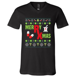 Festive Holiday Pharmacy Ugly Sweater V-Neck T-Shirt