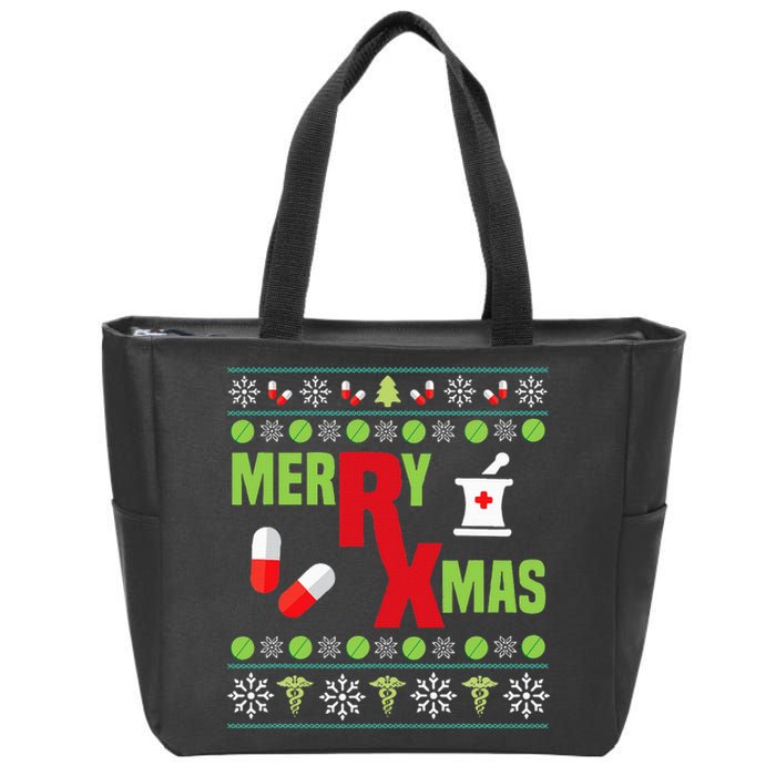 Festive Holiday Pharmacy Ugly Sweater Zip Tote Bag