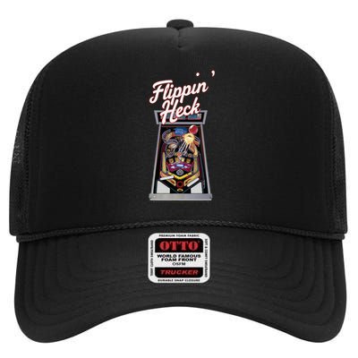 Flippin Heck Pinball Machine Gaming Arcade High Crown Mesh Back Trucker Hat