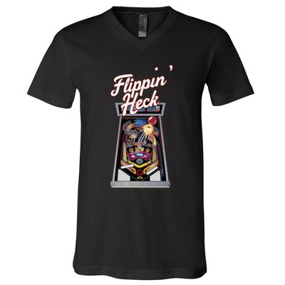 Flippin Heck Pinball Machine Gaming Arcade V-Neck T-Shirt