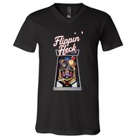 Flippin Heck Pinball Machine Gaming Arcade V-Neck T-Shirt