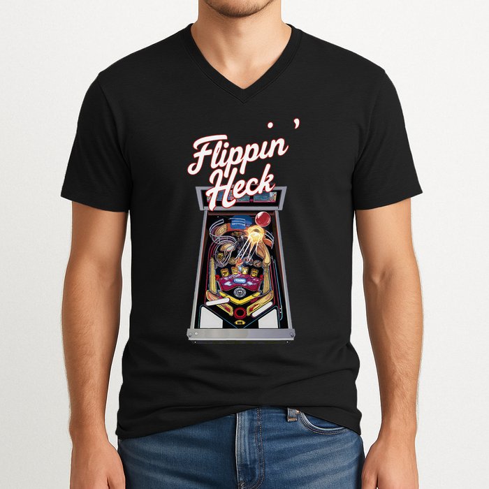 Flippin Heck Pinball Machine Gaming Arcade V-Neck T-Shirt