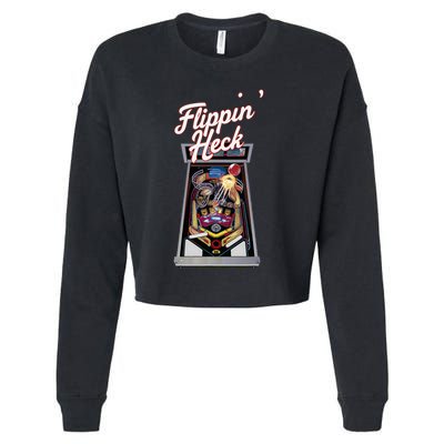 Flippin Heck Pinball Machine Gaming Arcade Cropped Pullover Crew