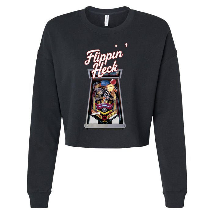 Flippin Heck Pinball Machine Gaming Arcade Cropped Pullover Crew