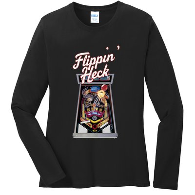 Flippin Heck Pinball Machine Gaming Arcade Ladies Long Sleeve Shirt