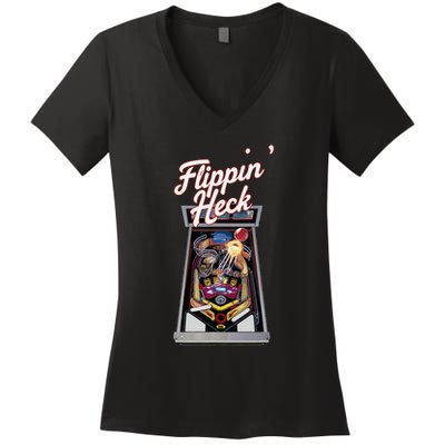 Flippin Heck Pinball Machine Gaming Arcade Women's V-Neck T-Shirt