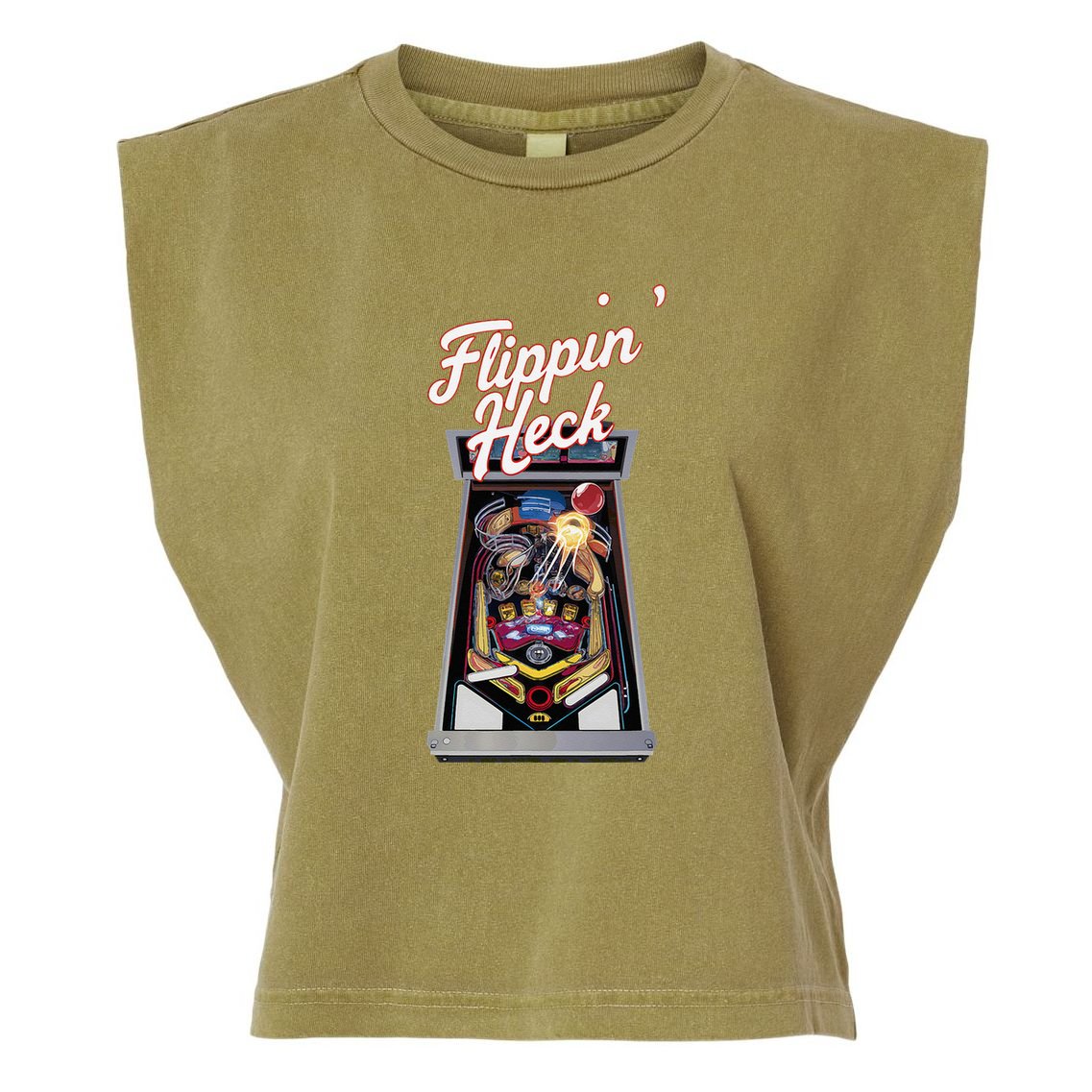 Flippin Heck Pinball Machine Gaming Arcade Garment-Dyed Women's Muscle Tee