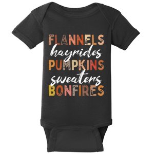 Flannels Hayrides Pumpkins Sweaters Bonfires Fall Autumn Baby Bodysuit