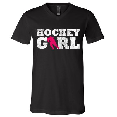 Field Hockey  Player Silhouette Sport Gift V-Neck T-Shirt