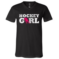 Field Hockey  Player Silhouette Sport Gift V-Neck T-Shirt