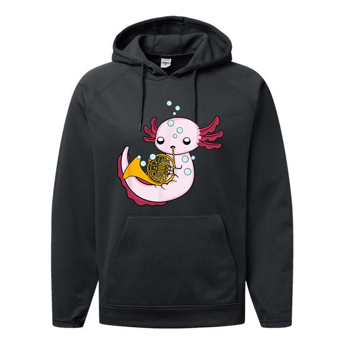 French Horn Player Kids Axolotl Big Band French Horn Performance Fleece Hoodie