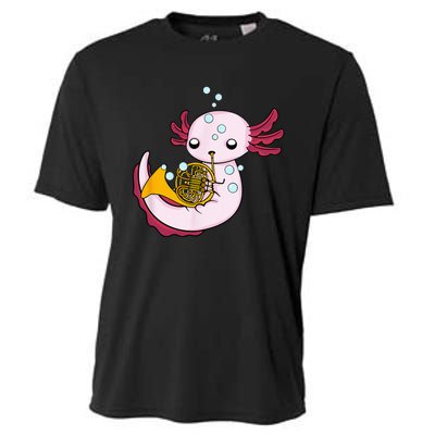 French Horn Player Kids Axolotl Big Band French Horn Cooling Performance Crew T-Shirt