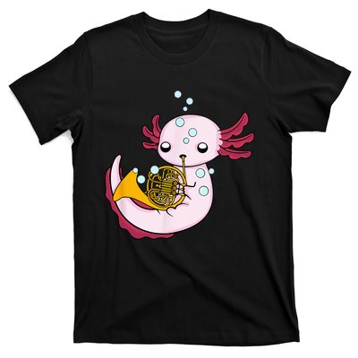 French Horn Player Kids Axolotl Big Band French Horn T-Shirt