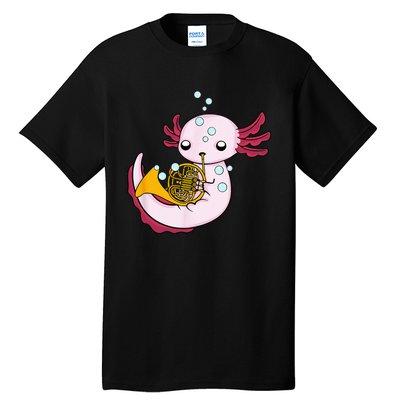 French Horn Player Kids Axolotl Big Band French Horn Tall T-Shirt