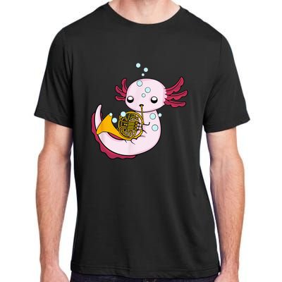 French Horn Player Kids Axolotl Big Band French Horn Adult ChromaSoft Performance T-Shirt