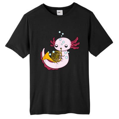 French Horn Player Kids Axolotl Big Band French Horn Tall Fusion ChromaSoft Performance T-Shirt