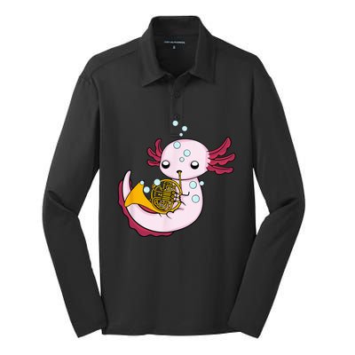 French Horn Player Kids Axolotl Big Band French Horn Silk Touch Performance Long Sleeve Polo