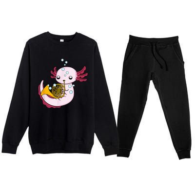 French Horn Player Kids Axolotl Big Band French Horn Premium Crewneck Sweatsuit Set