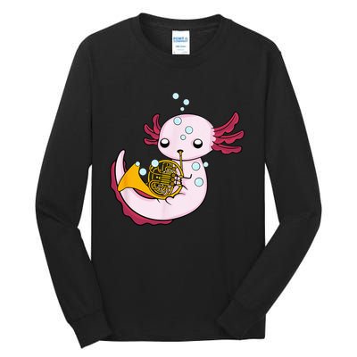 French Horn Player Kids Axolotl Big Band French Horn Tall Long Sleeve T-Shirt