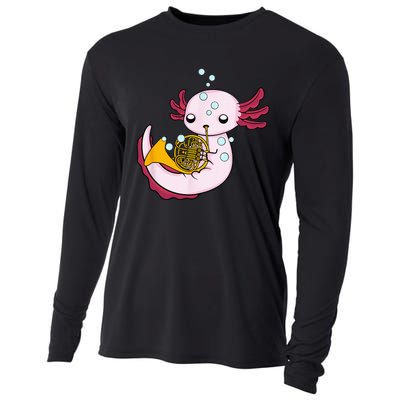 French Horn Player Kids Axolotl Big Band French Horn Cooling Performance Long Sleeve Crew