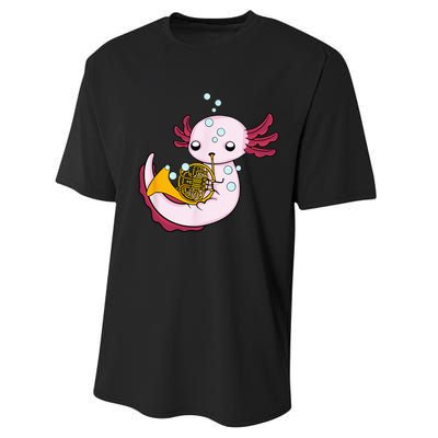 French Horn Player Kids Axolotl Big Band French Horn Performance Sprint T-Shirt