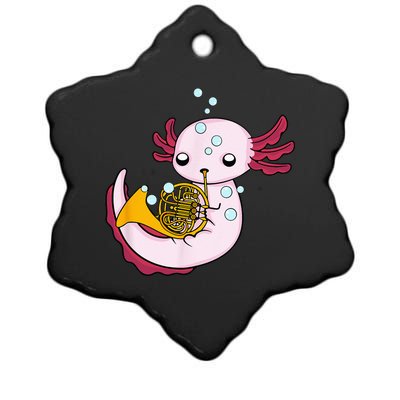 French Horn Player Kids Axolotl Big Band French Horn Ceramic Star Ornament