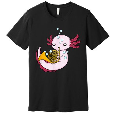 French Horn Player Kids Axolotl Big Band French Horn Premium T-Shirt