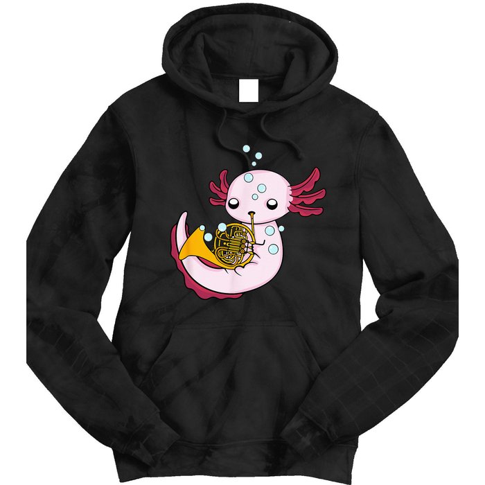 French Horn Player Kids Axolotl Big Band French Horn Tie Dye Hoodie